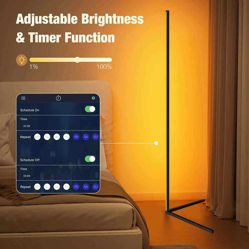 Living Room Dimmable RGB Corner Floor Lamp 140Cm Stand Smart APP LED Mood Light for Bedroom Nordic Home Decor Interior Lighting