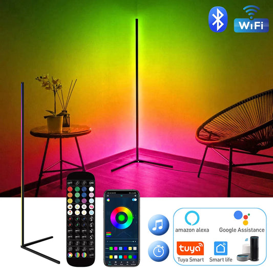 Dimmable RGB Corner Floor Lamp - 140cm Smart LED Mood Light for Living Room and Bedroom, Nordic Home Decor